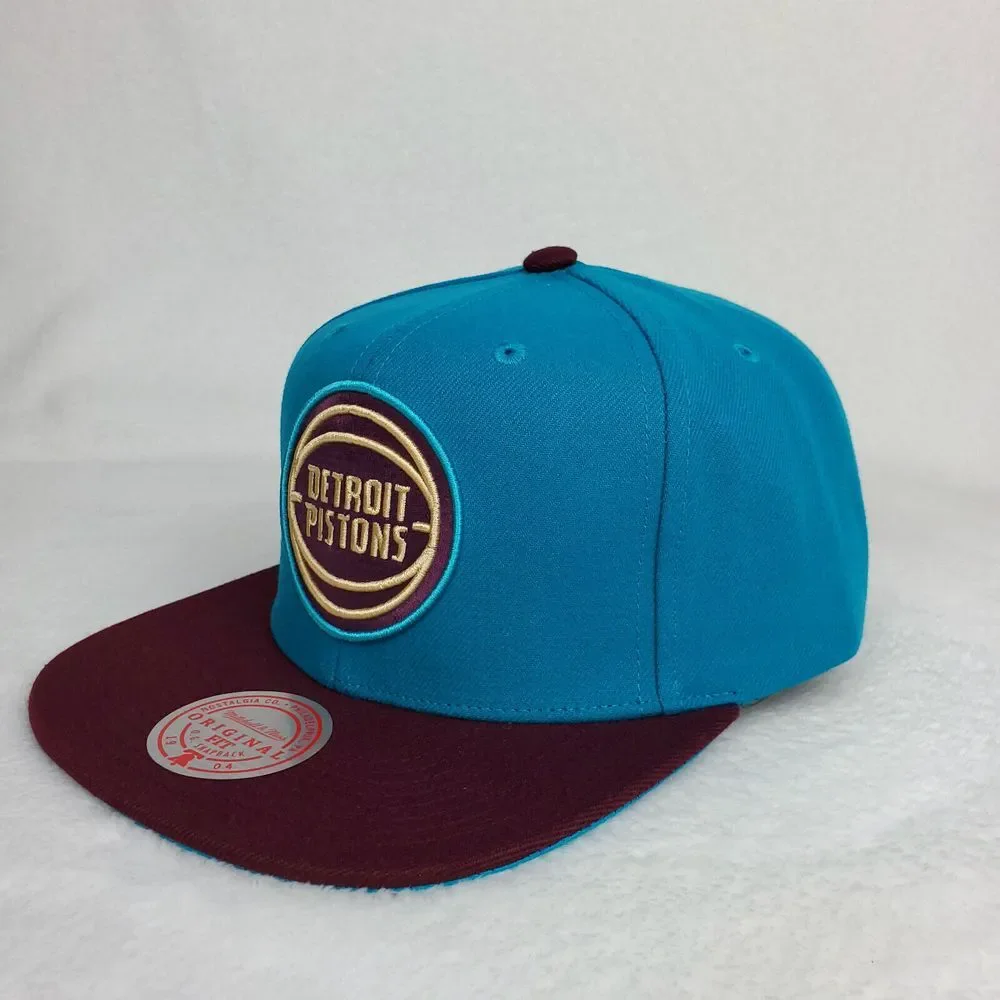 Detroit Pistons‎ Mitchell & Ness NBA Snapback Hat Cap 3D Logo Teal Maroon NWT